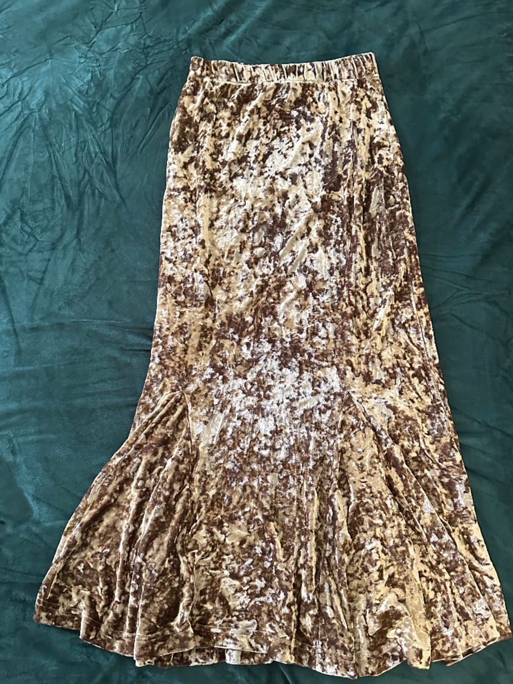 Vintage Gold Crushed Velvet Maxi Mermaid Style Skirt Whimsigoth Small